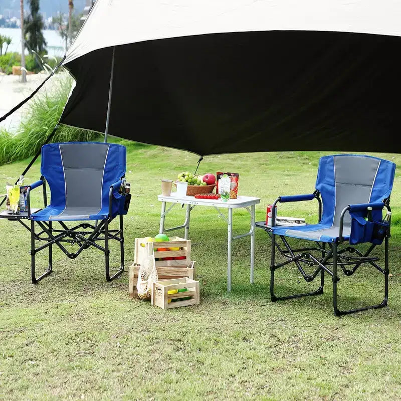 Lot de 2 chaises de réalisateur pliantes surdimensionnées, chaises de camping portables robustes avec table d'appoint et pochette de rangement, supporte 180 kg