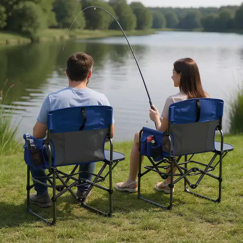 Lot de 2 chaises de réalisateur pliantes surdimensionnées, chaises de camping portables robustes avec table d'appoint et pochette de rangement, supporte 180 kg