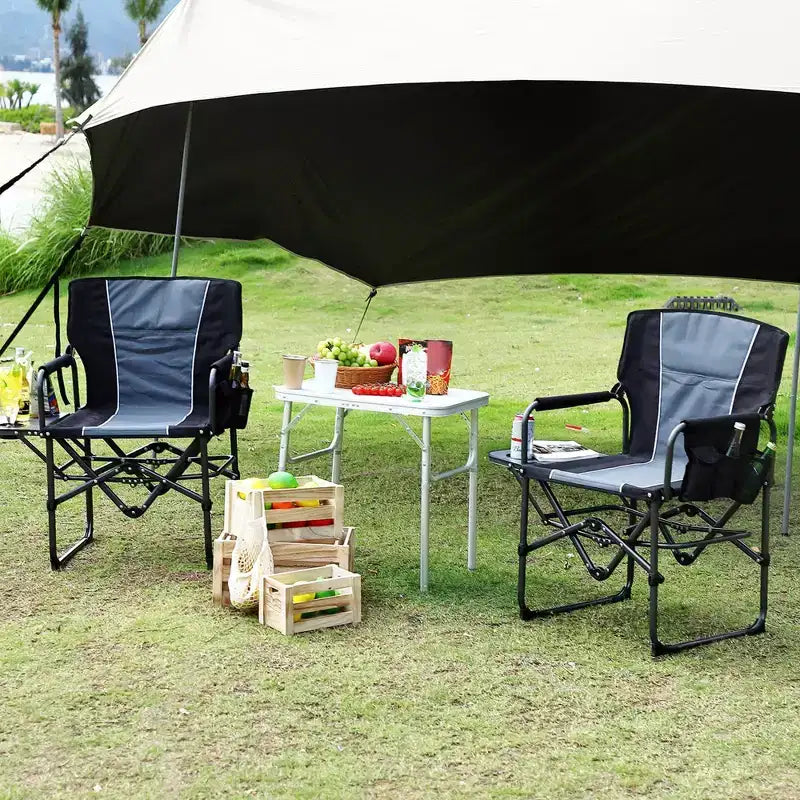 Lot de 2 chaises de réalisateur pliantes surdimensionnées, chaises de camping portables robustes avec table d'appoint et pochette de rangement, supporte 180 kg
