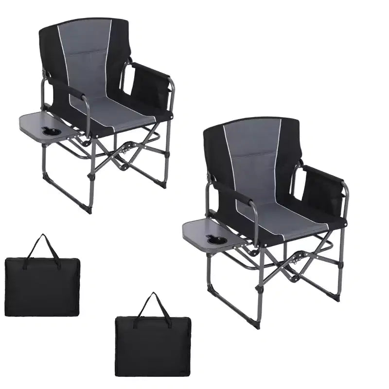 2-Pack Oversized Folding Director's Chairs, Heavy Duty Portable Camping Chairs with Side Table and Storage Pocket, Supports 400 lbs