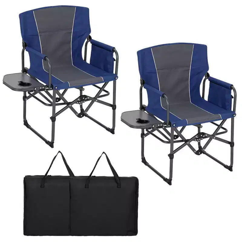 Lot de 2 chaises de réalisateur pliantes surdimensionnées, chaises de camping portables robustes avec table d'appoint et pochette de rangement, supporte 180 kg