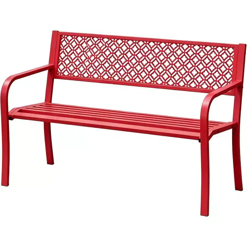 Banc de jardin en acier pour 2 personnes avec dossier géométrique, capacité de 358 kg, résistant aux intempéries, pour porche, cour, balcon et entrée