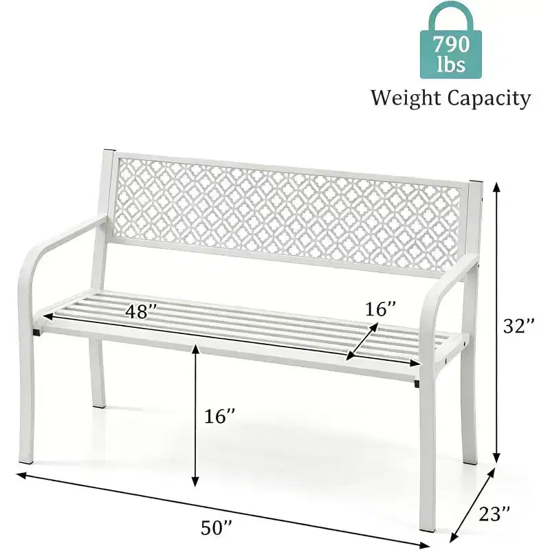 Banc de jardin en acier pour 2 personnes avec dossier géométrique, capacité de 358 kg, résistant aux intempéries, pour porche, cour, balcon et entrée