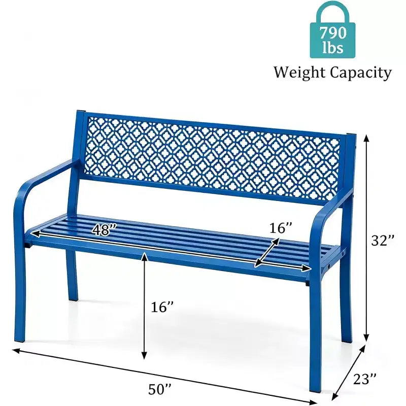 Banc de jardin en acier pour 2 personnes avec dossier géométrique, capacité de 358 kg, résistant aux intempéries, pour porche, cour, balcon et entrée