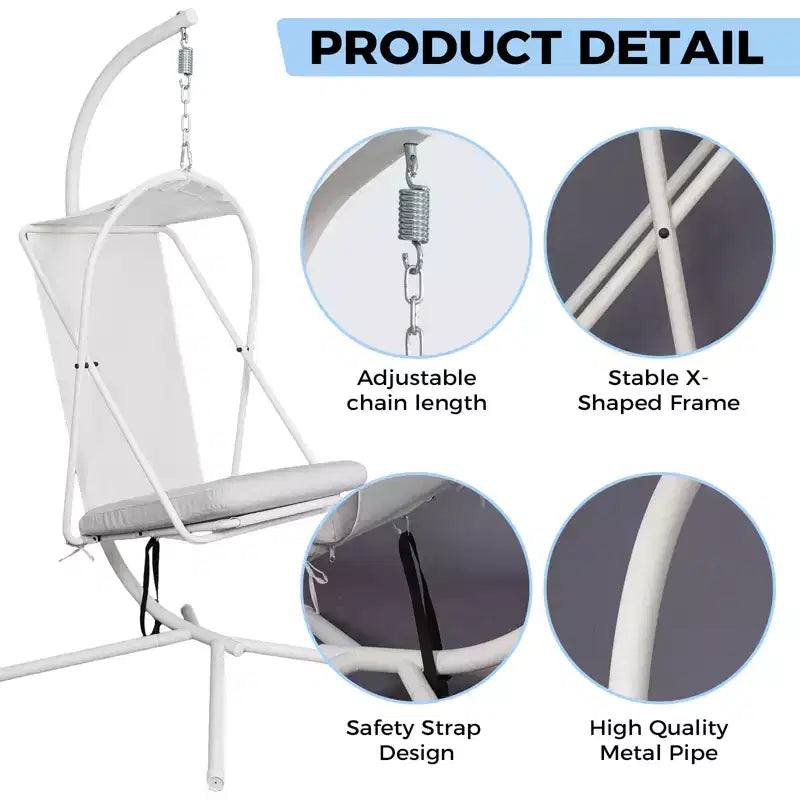 GDFStudio Fauteuil Suspendu en Forme d'Œuf Moderne Aleksei en Métal pour Patio avec Coussin Résistant à l'Eau et aux UV