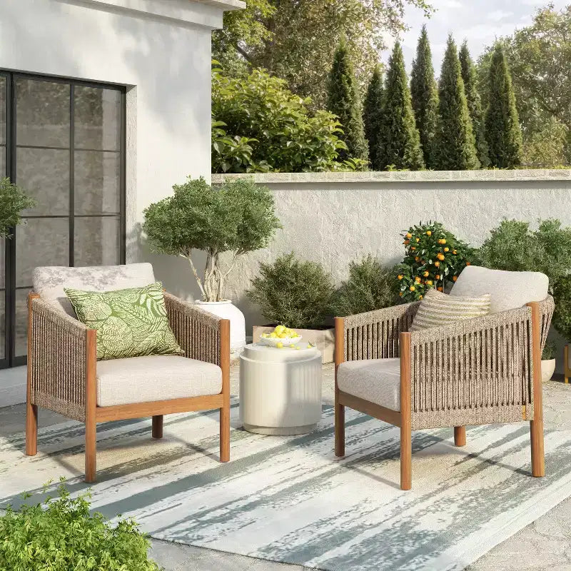 Christopher Knight Home Maha Modern Patio Acacia and Rope Woven Club Chair with Cushion