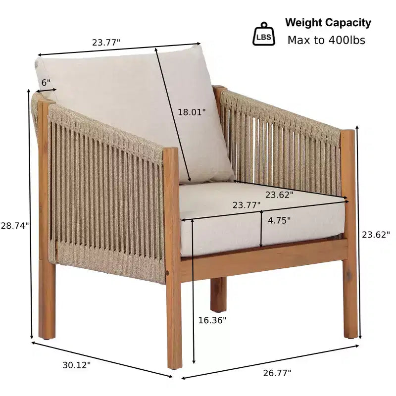 Christopher Knight Home Maha Fauteuil de club moderne en acacia et corde tressée avec coussin