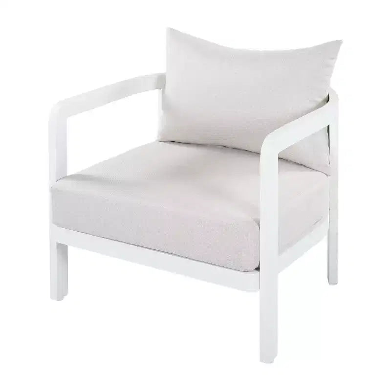 Fauteuil de club d'extérieur en aluminium ModernLuxe, Fauteuil de salon moderne résistant à la rouille avec coussin beige, Siège de détente pour jardin