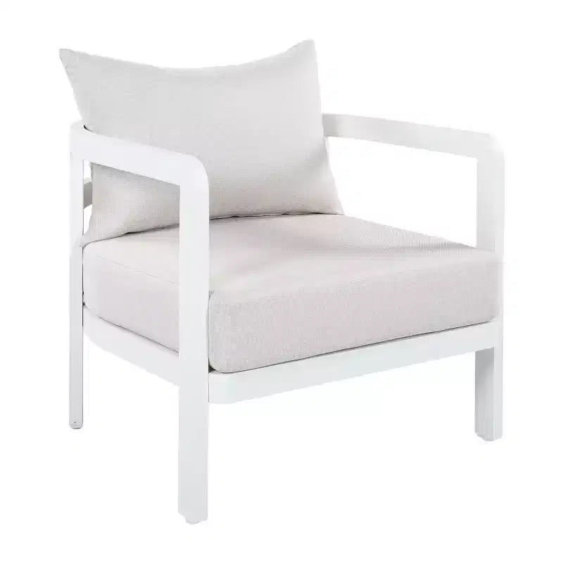 Fauteuil de club d'extérieur en aluminium ModernLuxe, Fauteuil de salon moderne résistant à la rouille avec coussin beige, Siège de détente pour jardin