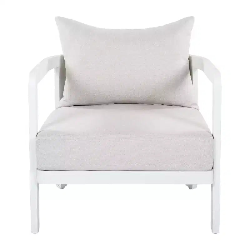 Fauteuil de club d'extérieur en aluminium ModernLuxe, Fauteuil de salon moderne résistant à la rouille avec coussin beige, Siège de détente pour jardin