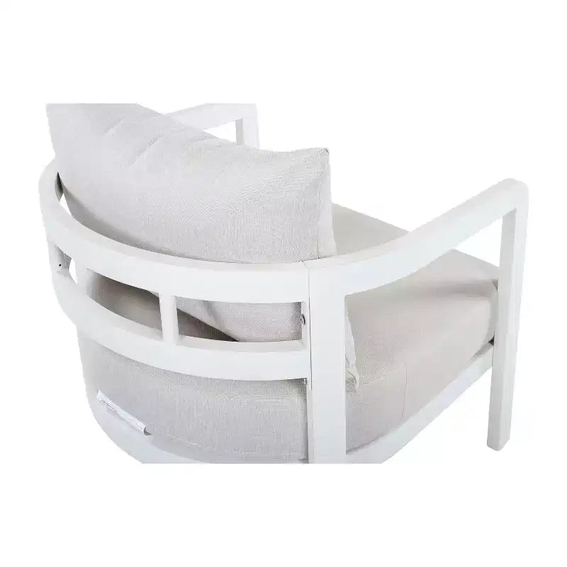 Fauteuil de club d'extérieur en aluminium ModernLuxe, Fauteuil de salon moderne résistant à la rouille avec coussin beige, Siège de détente pour jardin