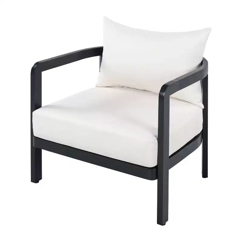 Fauteuil de club d'extérieur en aluminium ModernLuxe, Fauteuil de salon moderne résistant à la rouille avec coussin beige, Siège de détente pour jardin