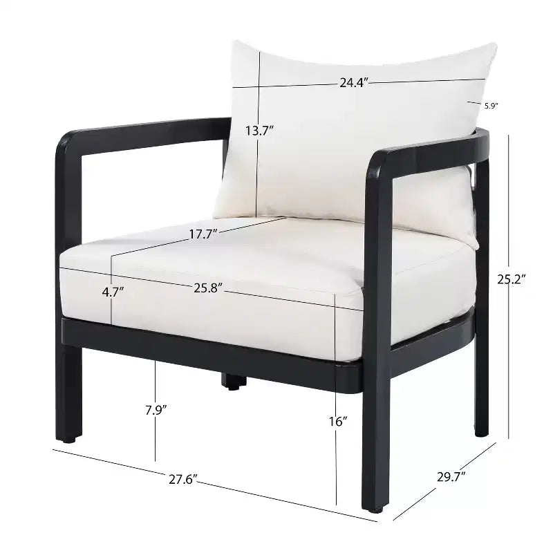 Fauteuil de club d'extérieur en aluminium ModernLuxe, Fauteuil de salon moderne résistant à la rouille avec coussin beige, Siège de détente pour jardin