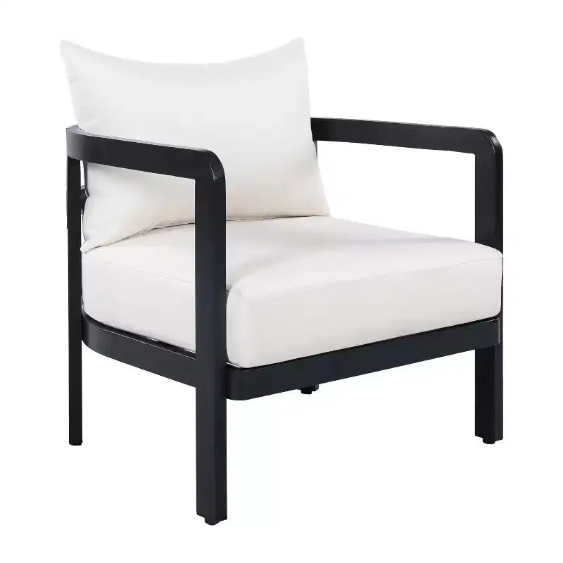 Fauteuil de club d'extérieur en aluminium ModernLuxe, Fauteuil de salon moderne résistant à la rouille avec coussin beige, Siège de détente pour jardin