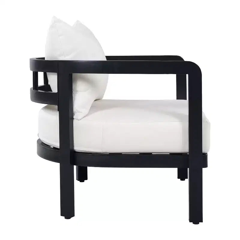 Fauteuil de club d'extérieur en aluminium ModernLuxe, Fauteuil de salon moderne résistant à la rouille avec coussin beige, Siège de détente pour jardin