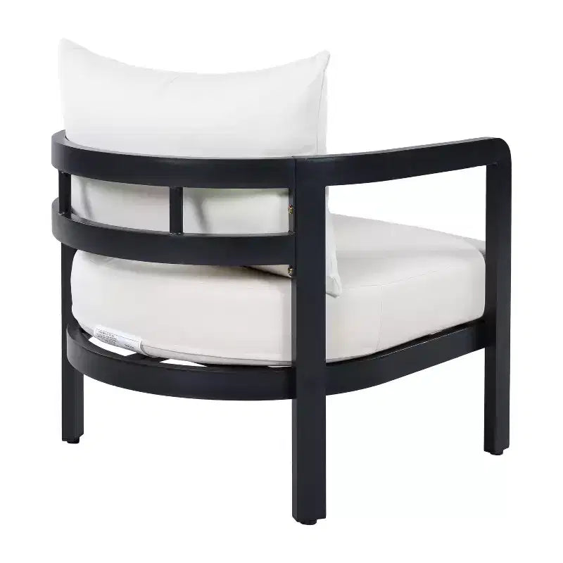 Fauteuil de club d'extérieur en aluminium ModernLuxe, Fauteuil de salon moderne résistant à la rouille avec coussin beige, Siège de détente pour jardin