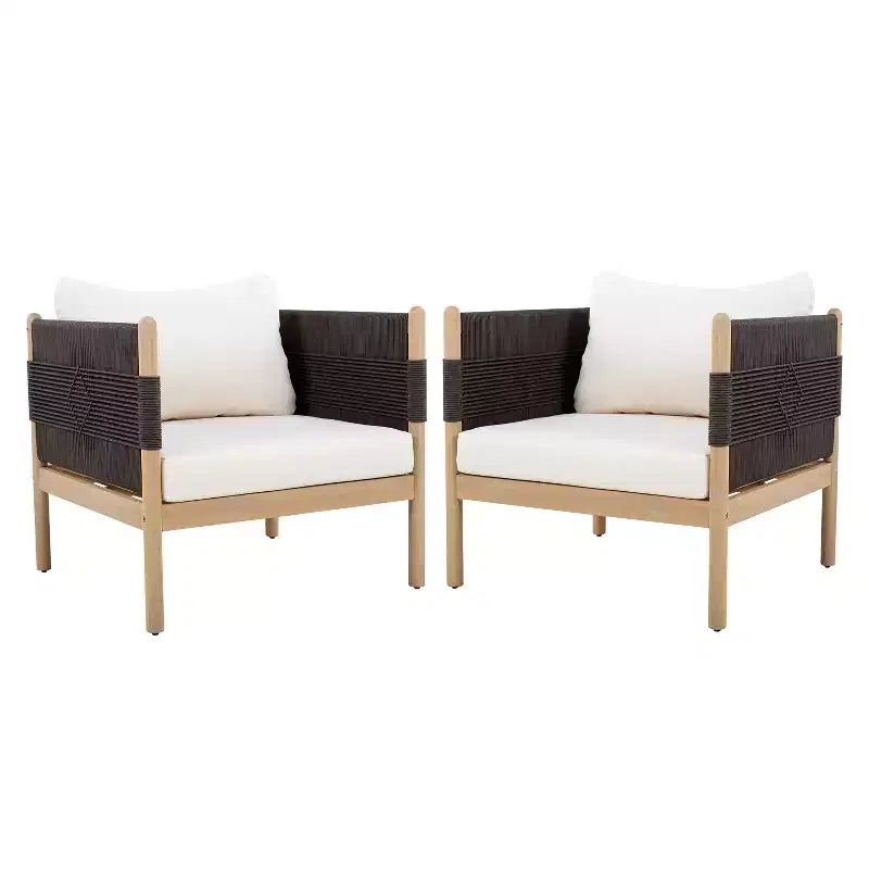 ModernLuxe Lot de 2 Chaises d'appoint de Patio Chaises de Salle à Manger en Corde Fauteuil de Jardin Fauteuil Lounge Individuel avec Coussin Moelleux et Cadre Résistant aux Intempéries