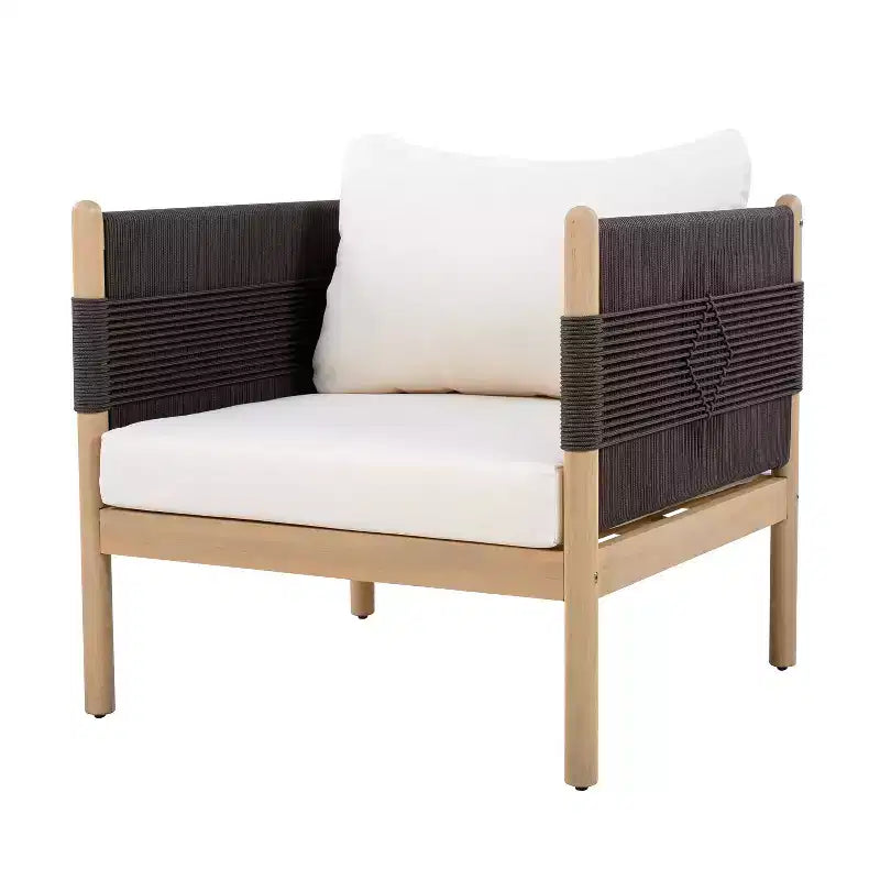 ModernLuxe Lot de 2 Chaises d'appoint de Patio Chaises de Salle à Manger en Corde Fauteuil de Jardin Fauteuil Lounge Individuel avec Coussin Moelleux et Cadre Résistant aux Intempéries