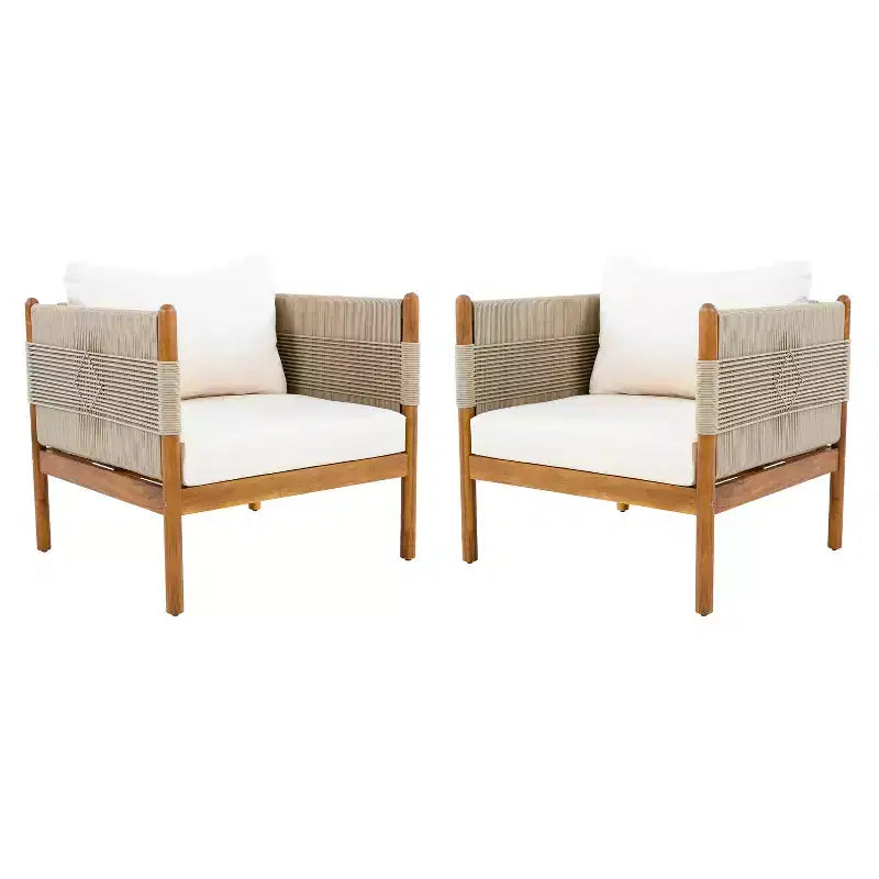 ModernLuxe Lot de 2 Chaises d'appoint de Patio Chaises de Salle à Manger en Corde Fauteuil de Jardin Fauteuil Lounge Individuel avec Coussin Moelleux et Cadre Résistant aux Intempéries