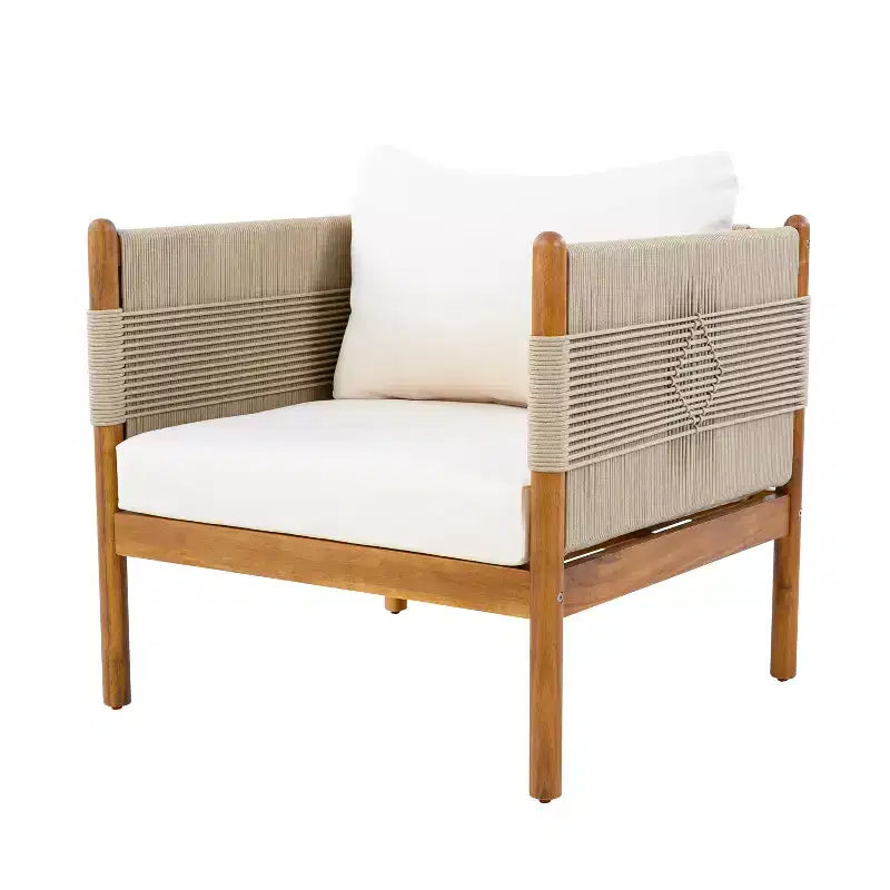ModernLuxe Lot de 2 Chaises d'appoint de Patio Chaises de Salle à Manger en Corde Fauteuil de Jardin Fauteuil Lounge Individuel avec Coussin Moelleux et Cadre Résistant aux Intempéries