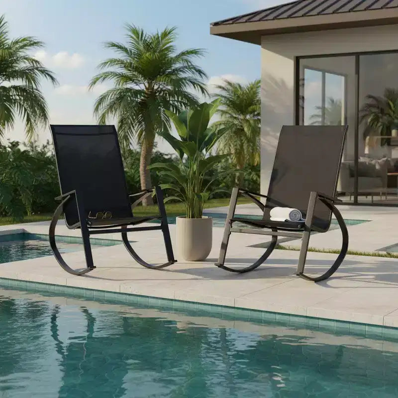 Gymax Lot de 2 fauteuils à bascule d'extérieur avec dossiers ergonomiques et butées sécurisées noirs