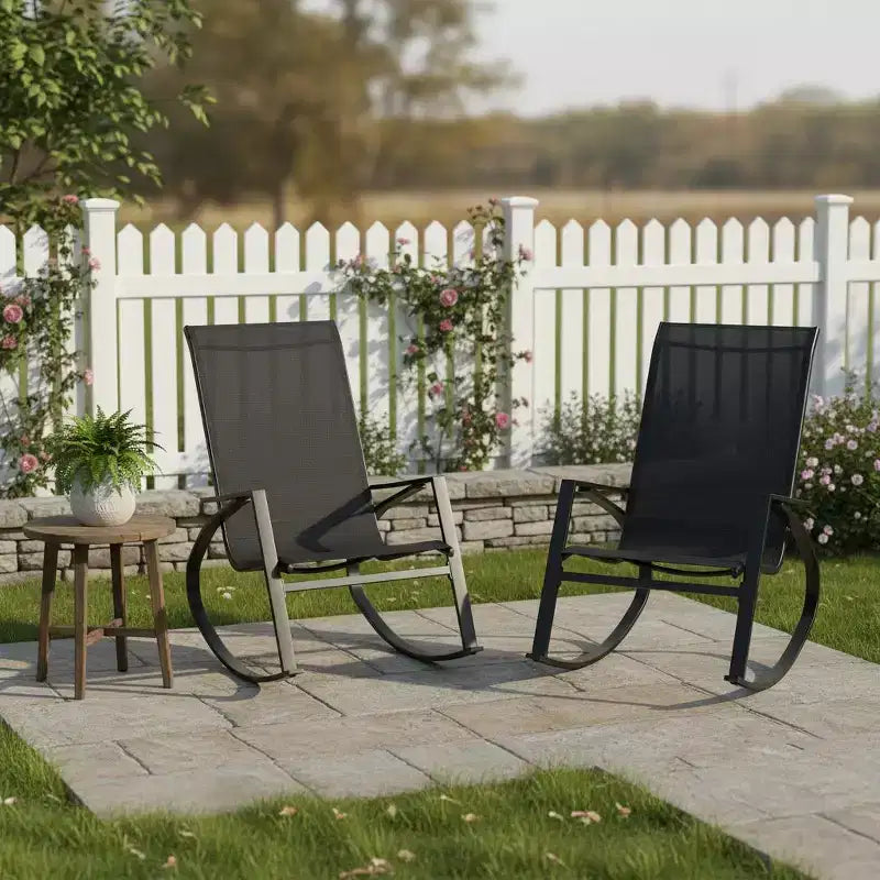 Gymax Lot de 2 fauteuils à bascule d'extérieur avec dossiers ergonomiques et butées sécurisées noirs