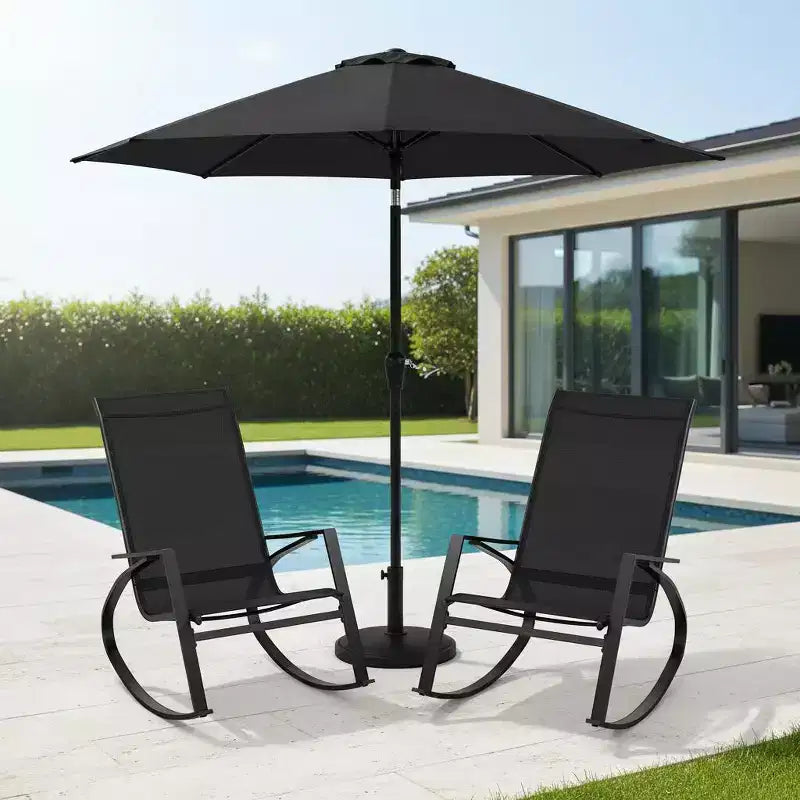 Gymax Lot de 2 fauteuils à bascule d'extérieur avec dossiers ergonomiques et butées sécurisées noirs