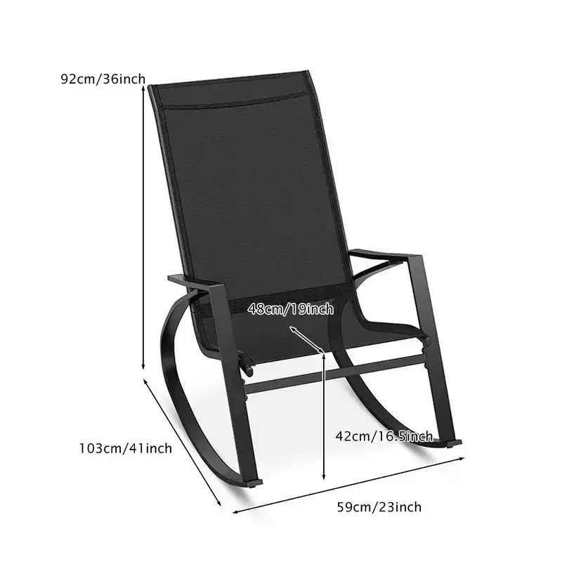 Gymax Lot de 2 fauteuils à bascule d'extérieur avec dossiers ergonomiques et butées sécurisées noirs
