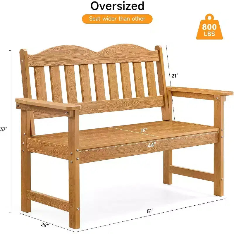Banc de jardin, banc de patio 2 places en bois de polyéthylène, causeuse de patio à lattes, banc de porche toutes saisons pour patio, cour et parc de jardin