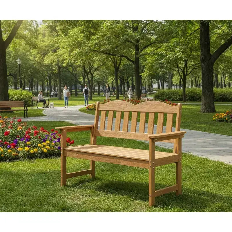Banc de jardin, banc de patio 2 places en bois de polyéthylène, causeuse de patio à lattes, banc de porche toutes saisons pour patio, cour et parc de jardin