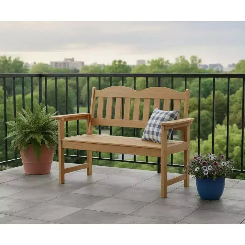 Banc de jardin, banc de patio 2 places en bois de polyéthylène, causeuse de patio à lattes, banc de porche toutes saisons pour patio, cour et parc de jardin