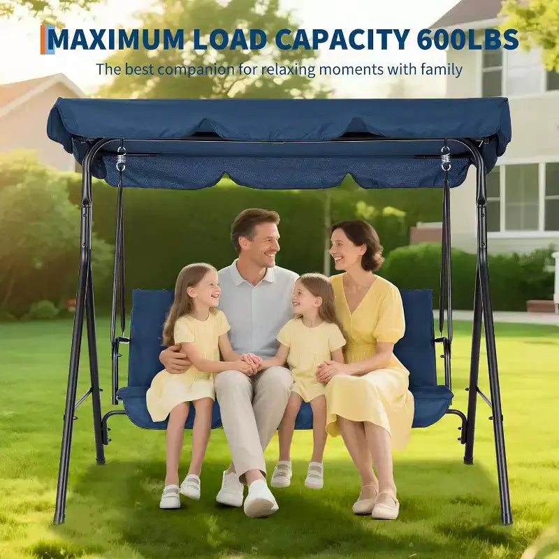 Balançoire de porche LinTimes avec support et auvent réglable, capacité de 272 kg, cadre en métal thermolaqué, tissu résistant à l'eau pour patio, jardin