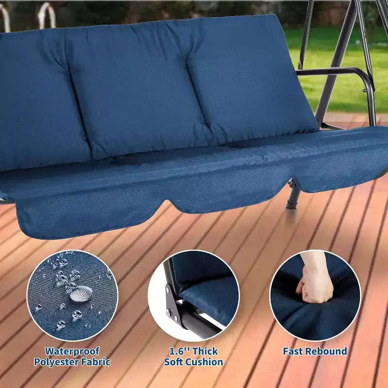 Balançoire de porche LinTimes avec support et auvent réglable, capacité de 272 kg, cadre en métal thermolaqué, tissu résistant à l'eau pour patio, jardin