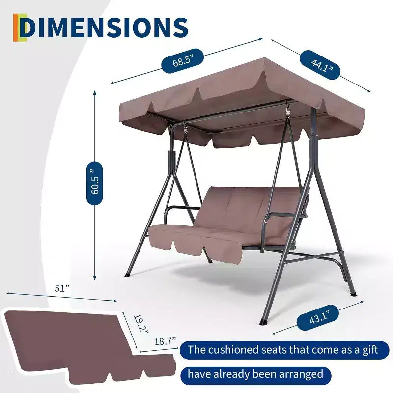 Balançoire de porche LinTimes avec support et auvent réglable, capacité de 272 kg, cadre en métal thermolaqué, tissu résistant à l'eau pour patio, jardin