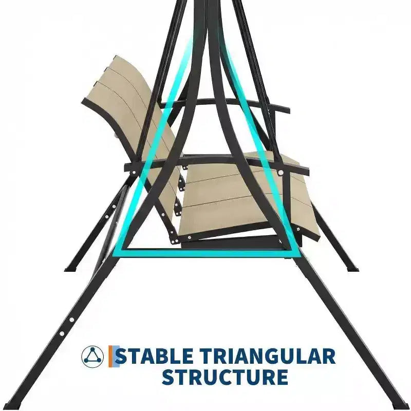 Balançoire de porche LinTimes avec support et auvent réglable, capacité de 272 kg, cadre en métal thermolaqué, tissu résistant à l'eau pour patio, jardin