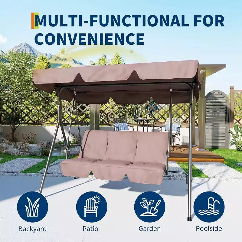 Balançoire de porche LinTimes avec support et auvent réglable, capacité de 272 kg, cadre en métal thermolaqué, tissu résistant à l'eau pour patio, jardin
