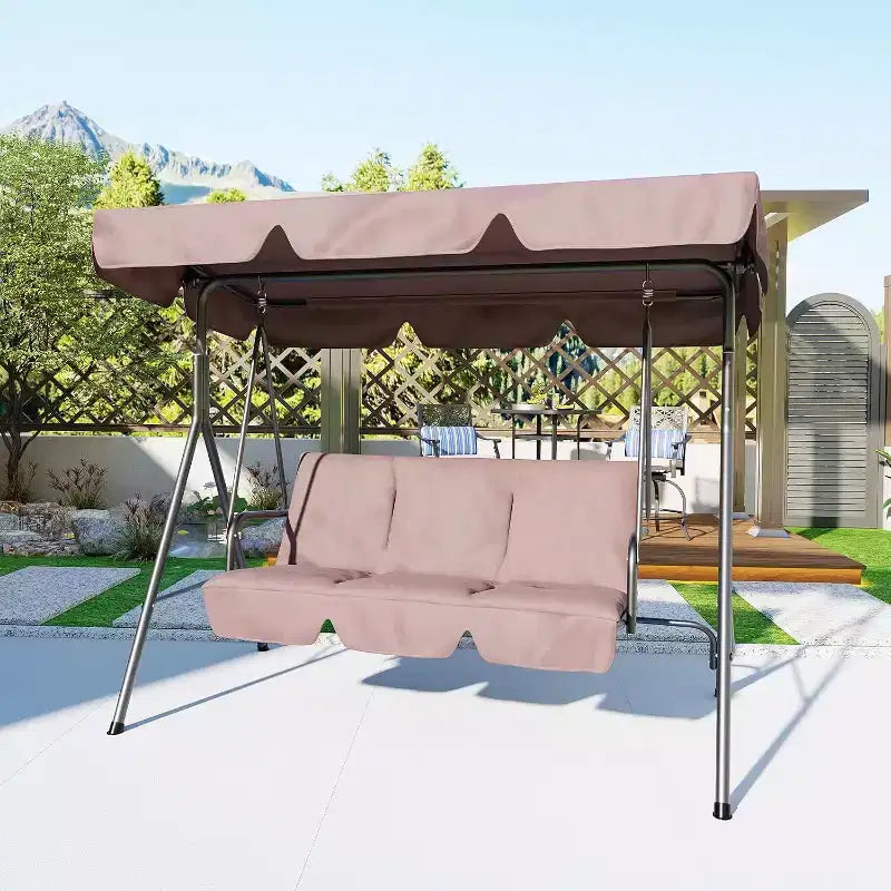Balançoire de porche LinTimes avec support et auvent réglable, capacité de 272 kg, cadre en métal thermolaqué, tissu résistant à l'eau pour patio, jardin