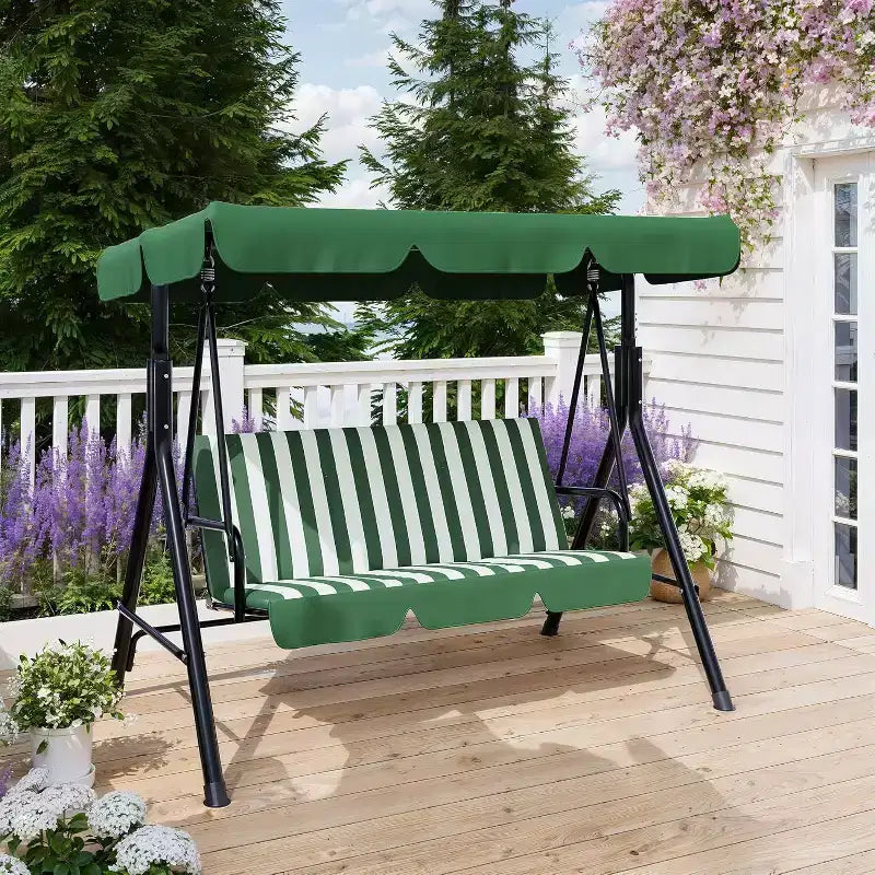 Balançoire de porche LinTimes avec support et auvent réglable, capacité de 272 kg, cadre en métal thermolaqué, tissu résistant à l'eau pour patio, jardin