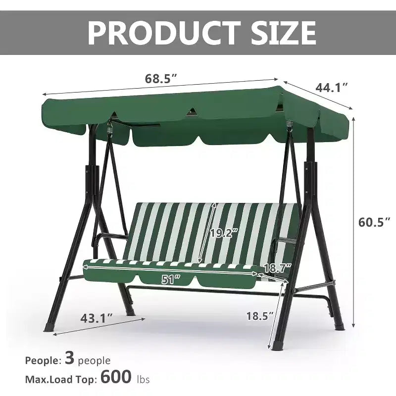 Balançoire de porche LinTimes avec support et auvent réglable, capacité de 272 kg, cadre en métal thermolaqué, tissu résistant à l'eau pour patio, jardin