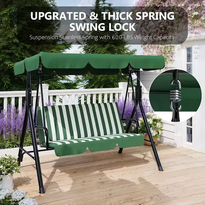 Balançoire de porche LinTimes avec support et auvent réglable, capacité de 272 kg, cadre en métal thermolaqué, tissu résistant à l'eau pour patio, jardin