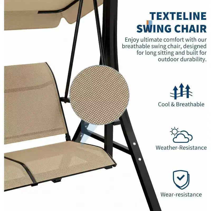 Balançoire de porche LinTimes avec support et auvent réglable, capacité de 272 kg, cadre en métal thermolaqué, tissu résistant à l'eau pour patio, jardin