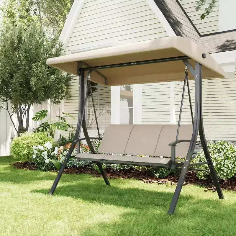 Balançoire de porche LinTimes avec support et auvent réglable, capacité de 272 kg, cadre en métal thermolaqué, tissu résistant à l'eau pour patio, jardin