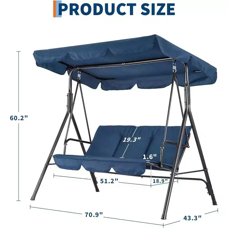 Balançoire de porche LinTimes avec support et auvent réglable, capacité de 272 kg, cadre en métal thermolaqué, tissu résistant à l'eau pour patio, jardin