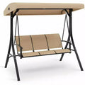 LinTimes Porch Swing with Stand and Adjustable Canopy, 600lb Capacity, Powder-Coated Metal Frame, Water-Resistant Fabric for Patio, Backyard