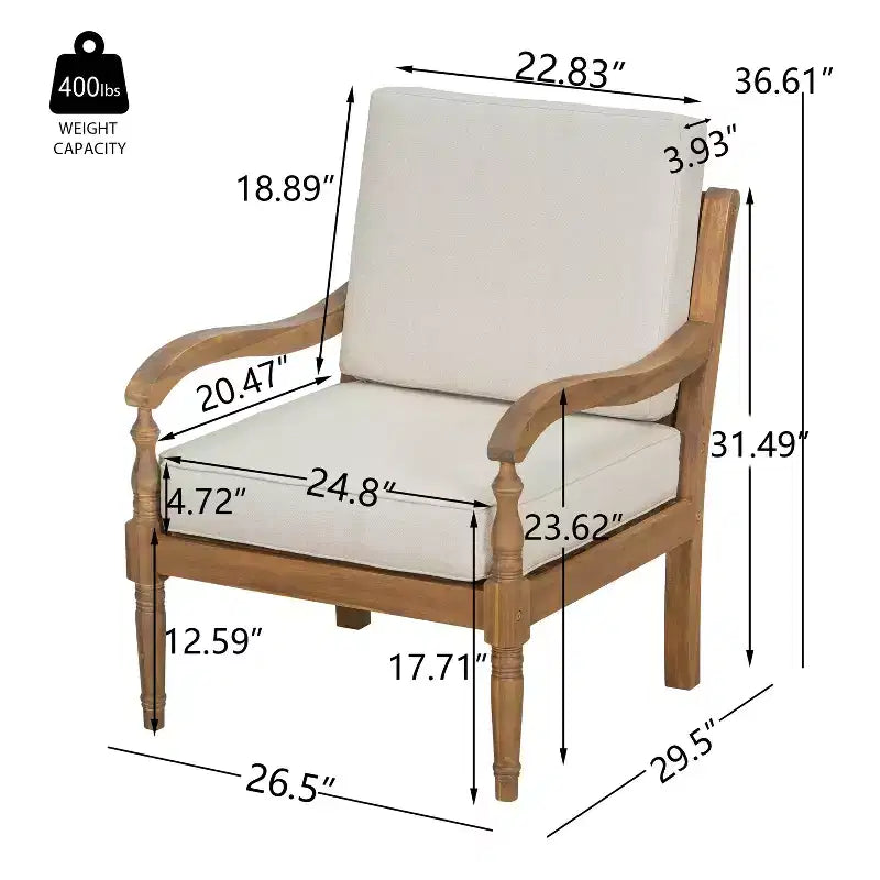 ModernLuxe Fauteuil d'appoint de patio Causeuse d'extérieur Fauteuil club Fauteuil de salon avec coussin doux imperméable et cadre résistant aux intempéries