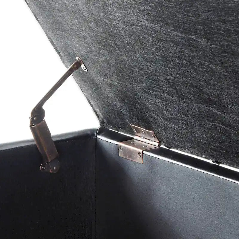 Banc de rangement capitonné en tissu de lin avec pieds fuselés en bois