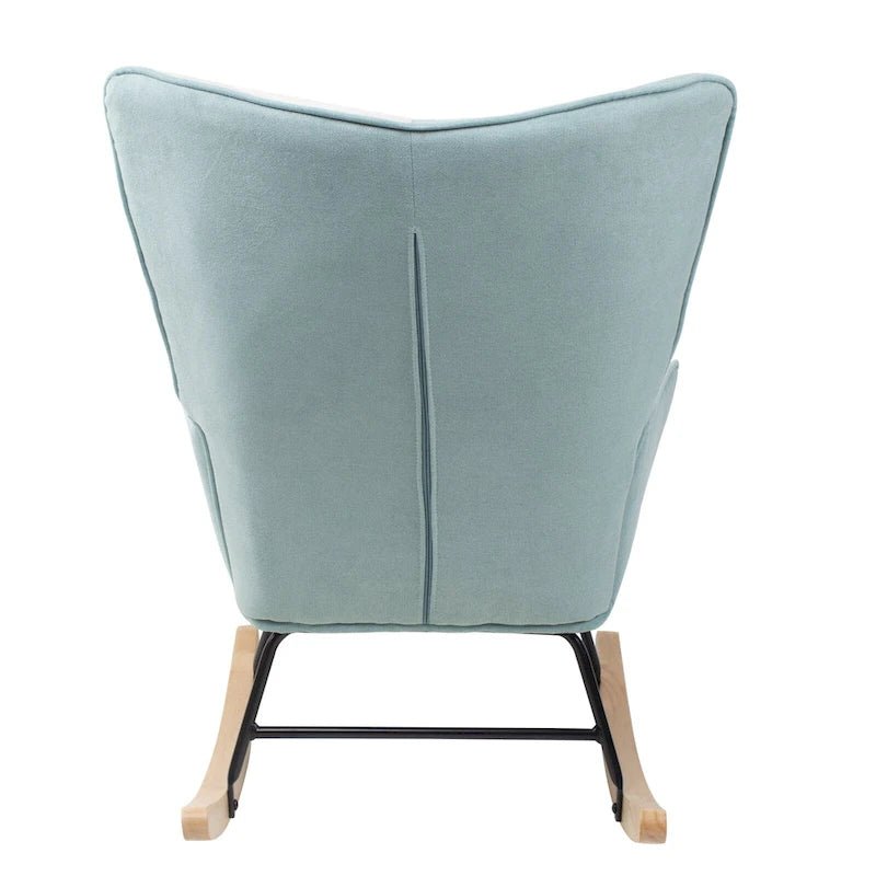 Fauteuil à bascule en tissu Mid-Century avec pieds en bois et lin patchwork