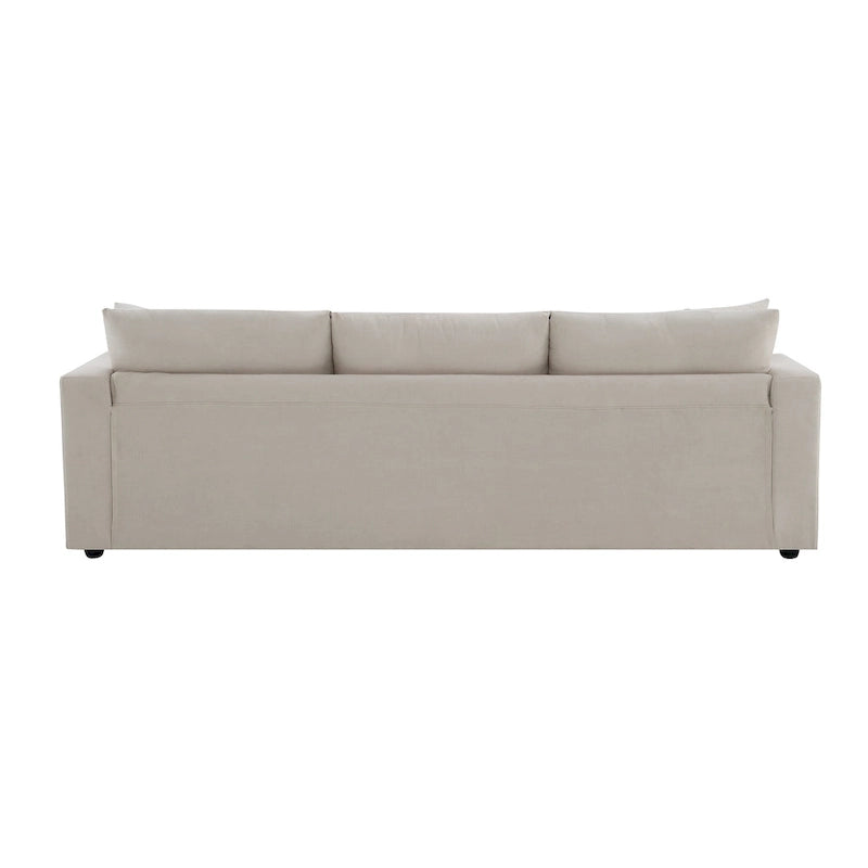 Canapé en tissu polyester en forme de L avec 2 coussins offerts et pouf convertible