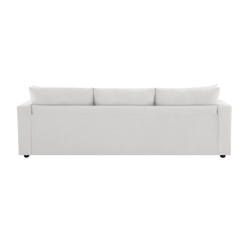 Canapé en tissu polyester en forme de L avec 2 coussins offerts et pouf convertible