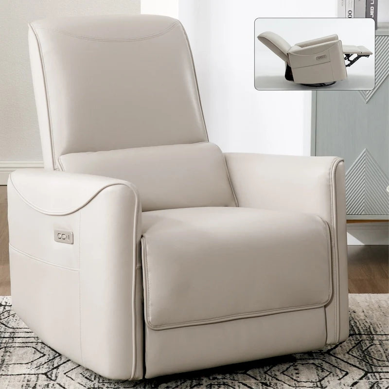 Fauteuil inclinable électrique pivotant et à bascule en cuir synthétique, mécanisme de mouvement robuste avec ports USB et Type-C
